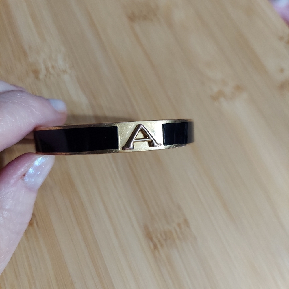 C. Wonder Gold 'A' Initial Black Enameled Cuff